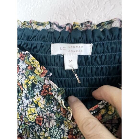 Lauren Conrad Green Floral Smocked Dress Sz Medium Cottagecore New - Picture 9 of 12